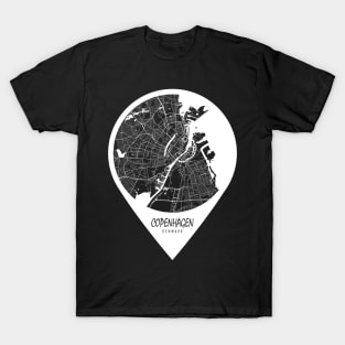 Copenhagen, Denmark City Map - Travel Pin T-Shirt